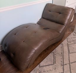 Modern Brown Faux Leather Chaise Lounge Chair