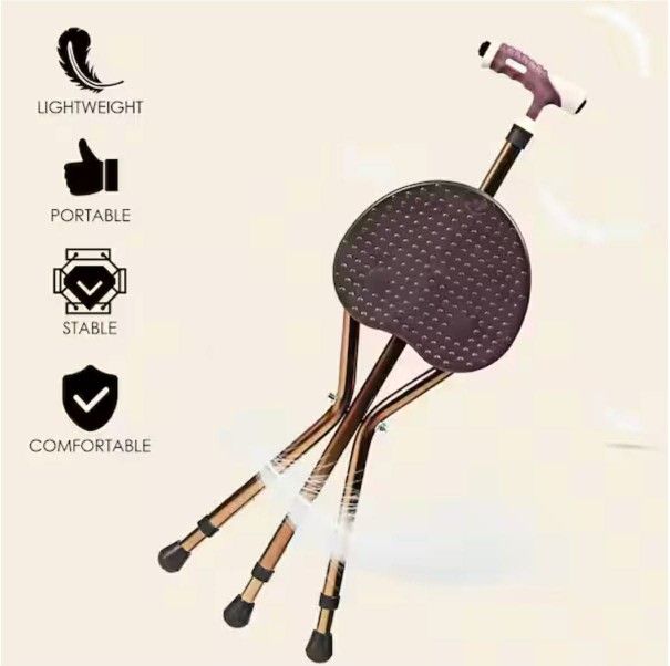 Adjustable Folding Cane with Seat Large Capacity Lightweight Crutch Chair Stool