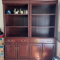 Large Bookshelf & Storage Cabinet Set – Cherry Finish (2-Piece