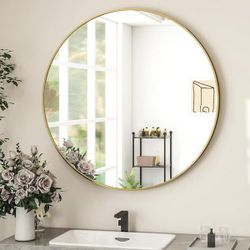 YVANLA 24" Round Gold Metal Framed Bathroom Vanity Mirror