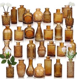 Bud Vases Set of 30 in Bulk Amber Glass