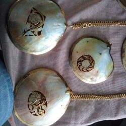 10 K Gold Painted Shells & Carved Beautifully w/ Necklaces
