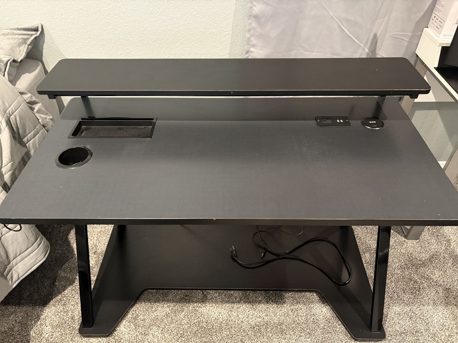 OSP Home Furnishings Checkpoint Ghost Battlestation Gaming Desk with RGB LED Lights