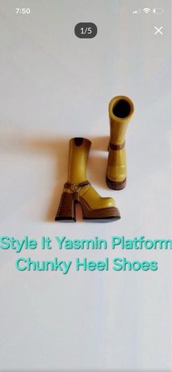 Bratz Yasmin Doll Brown Chunky Boots with Blue Flowers