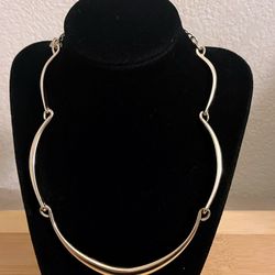 Vintage Premier Designs Curved Bar Link Choker Necklace 17” Silver Tone