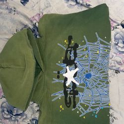 SP5DER Green Spiderweb Hoodie Medium