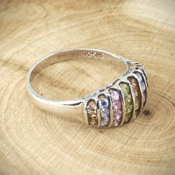 925 Sterling Silver Color Stones Ring