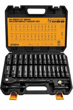 Juego de llaves de impacto profundo de 1/2 pulgada: set de 30 piezas, estándar SAE (3/8 a 1 pulgada) y métrico (10-24mm), barra de extensión de 3" y 5