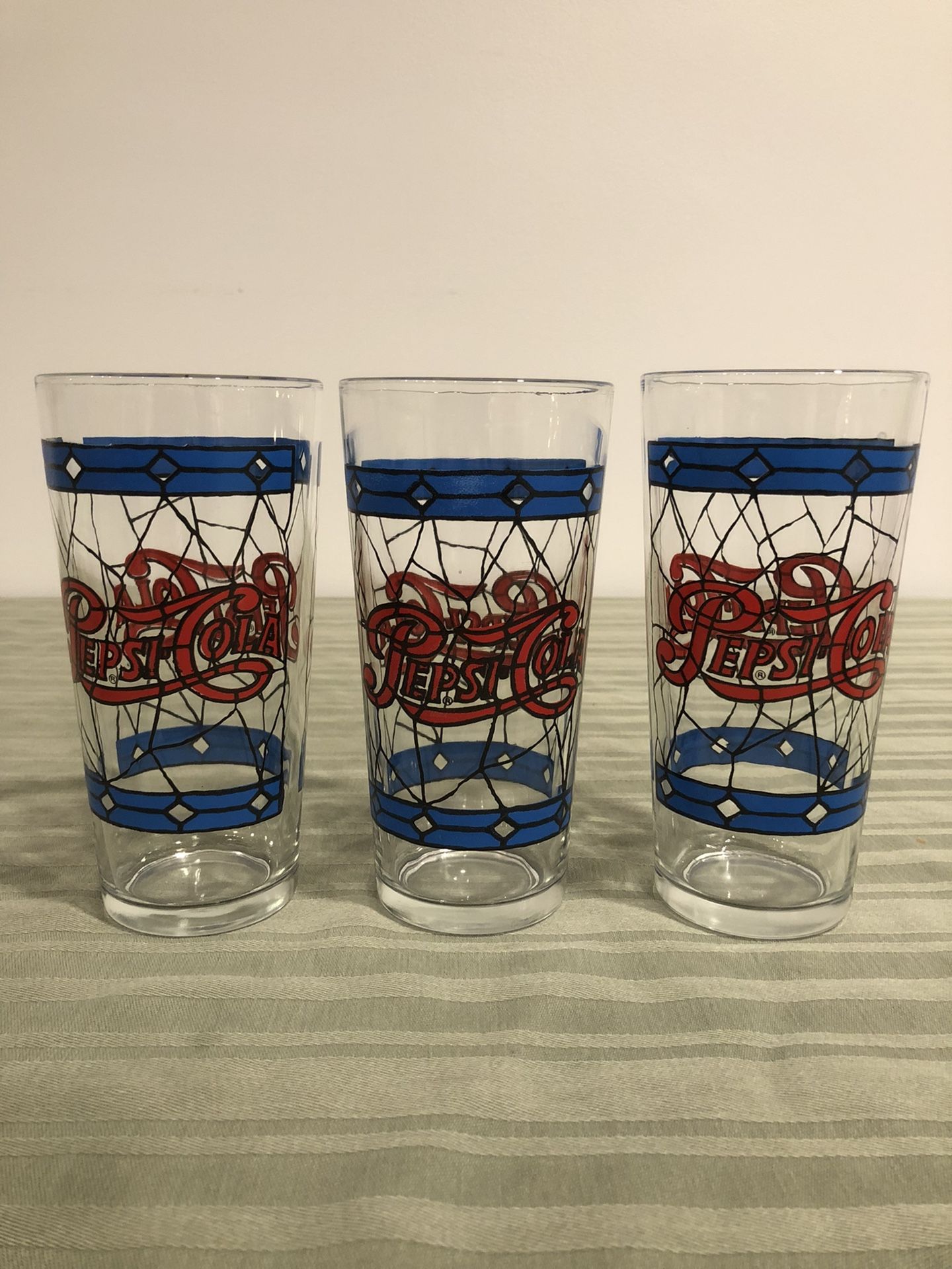 Set Of 3 Pepsi Cola Vintage Tiffany style stained glasses