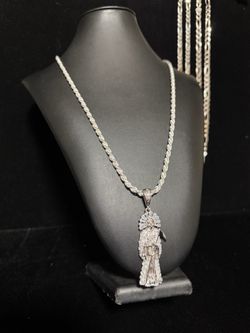 Italian silver rope chain with Italian silver Santa muerte