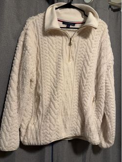 Tommy Hilfiger Cream Sherpa Half-Zip Fleece with Gold Hardware