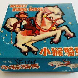 Vintage 60’s Tin Litho Wind -Up Monkey Riding Horse