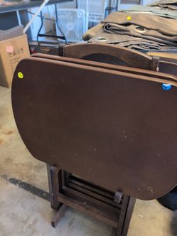 Dark Wood Folding TV Tray Tables with Stand