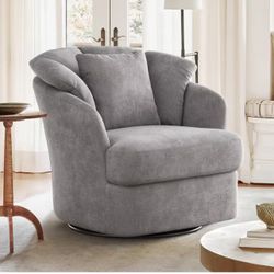 LUE BONA Rowena Oversized Gray Fabric Upholstered Swivel Accent Chair with Double Cushion 