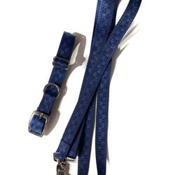Checkered Blue Dog Collar And Leash Set 
