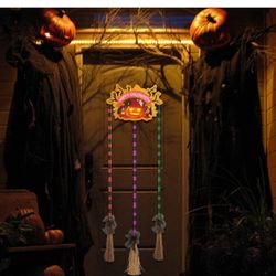 Brand: peafowl Halloween Witch Broom Decoration,Happy Halloween Sign with 3 Wooden Witches Brooms,Rope Pumpkin Lights Decor with Ghost and Witch's Hat