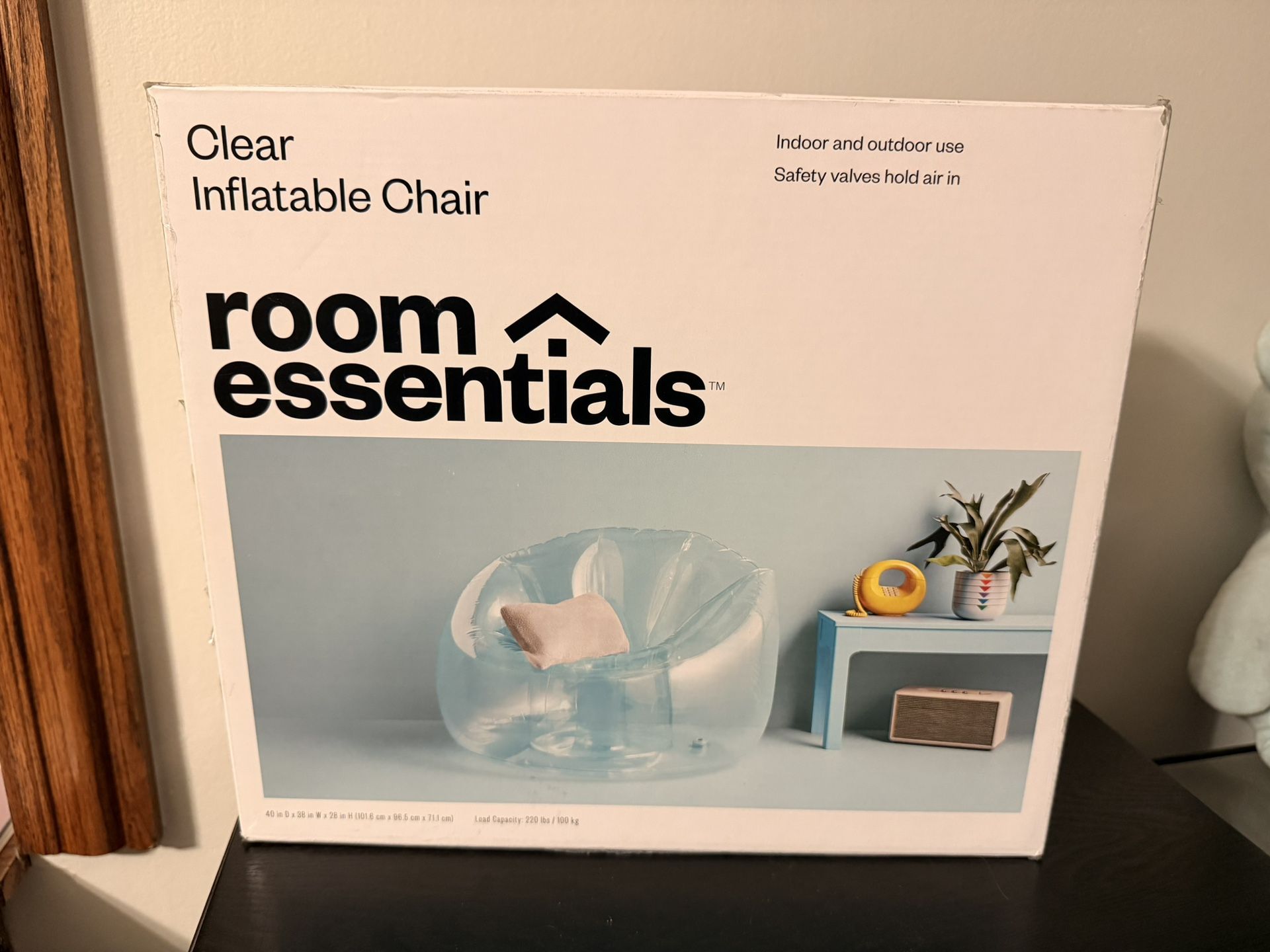 Brand New in Box Room Essentials Clear Inflatable Novelty Chair
