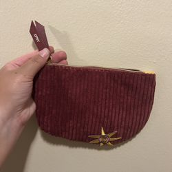Ipsy Coin Purse Red and Yellow Corduroy Wallet