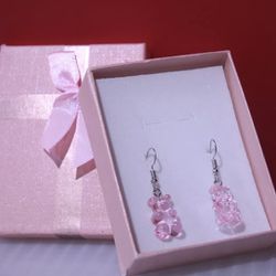 Pink Handmade Gummy bear Hook Earrings 