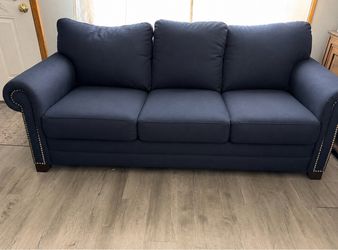 Navy Blue 3-Seat Sofa | Rolled Arms | Nailhead Trim | Very Comfortable