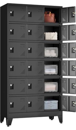 Metal Lockers for Employees, 18 Doors Metal Storage Locker with Card Slot and Ventilation Holes, Steel Employee lockers for Home Office School Gym Gar