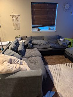 Large Gray Fabric Sectional Sofa