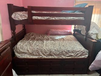 Wood Twin over Full Bunk Bed with Drawers
