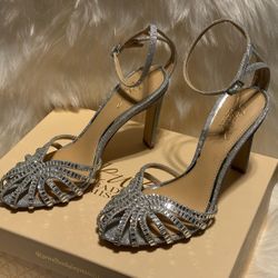 Wedding Shoes, Rhinestones, Silver. Size 7. Bought At Macy's 
