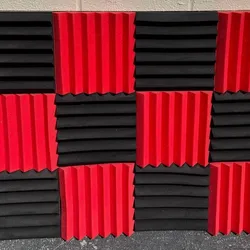 Acoustic Foam Panels Red & Black Soundproofing Studio Wall Treatment Set