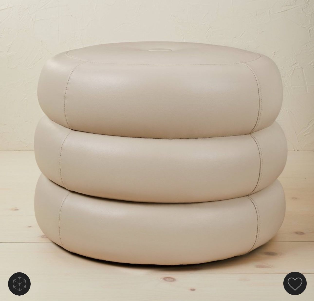 Molise Pouf Cream Faux Leather - Modern Round Upholstered Bench SET OF 2