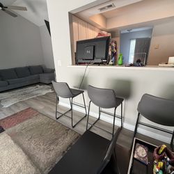 3 Gray Bar Stools - Good Condition 