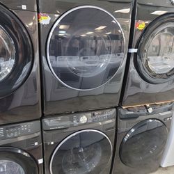 Samsung Front Loading Washer And Stackable Gas Dryer Set In Black 