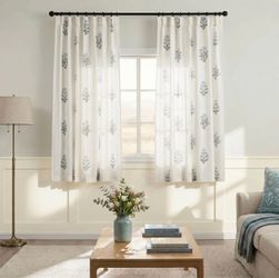 Floral Block Print Linen Curtain Panel