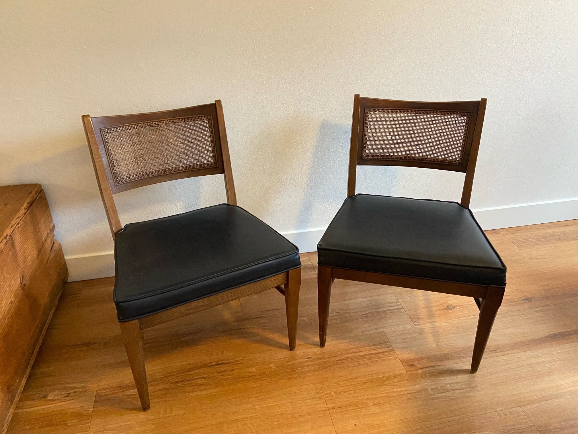  Mid Century Caned and Walnut Party Chairs (set of 2)