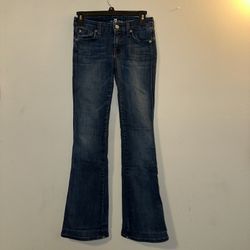 7 For All Man Kind Jeans Women’s 25 Blue Dark Wash A Pocket Boot Cut Flared Low Rise Casual 