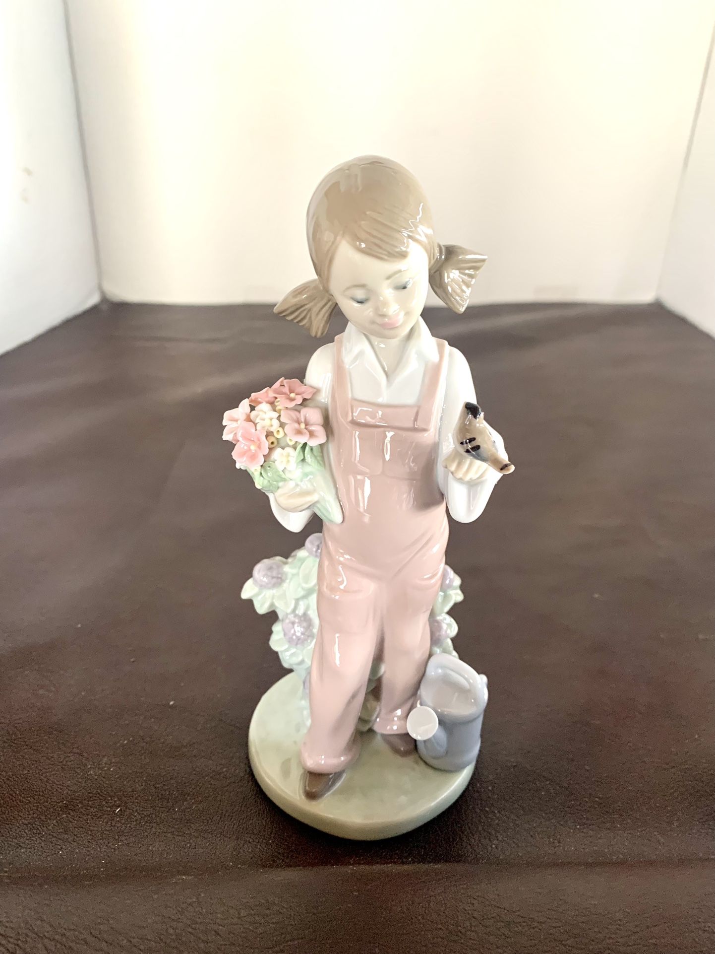 Lladro Spring Girl With Bird & Water Can Figurine 