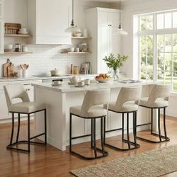 Set of 4 Modern Bar Stools for Kitchen Island & Counter Footrest with Sturdy Metal Legs - Set of 4 Beige