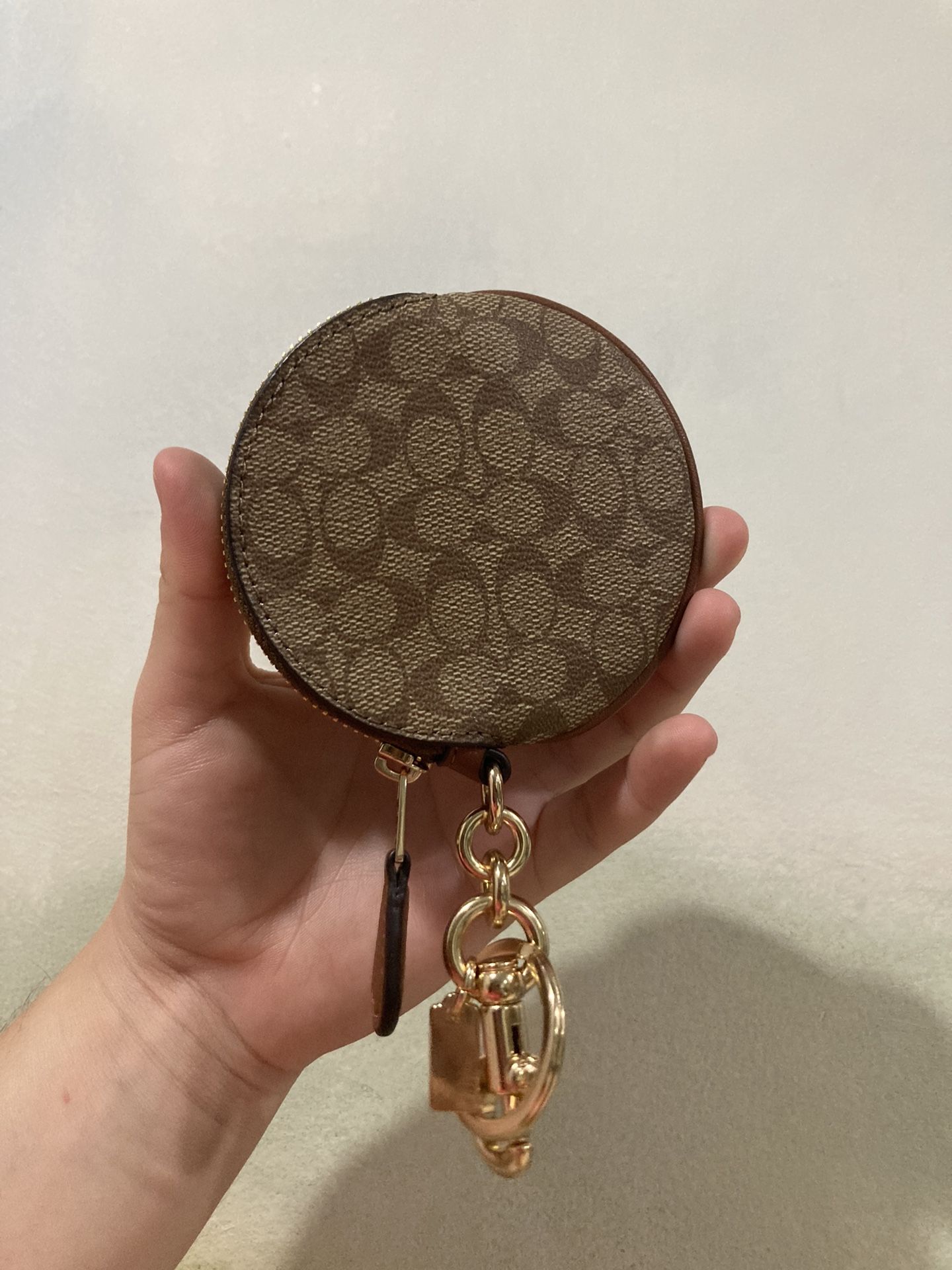 Coach Circular Coin Pouch Bag Charm In Signature Canvas for