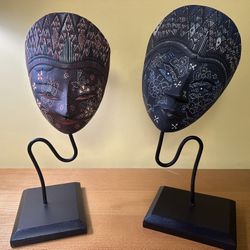 Two (2) - Bali Java Batik Wooden Masks🌟