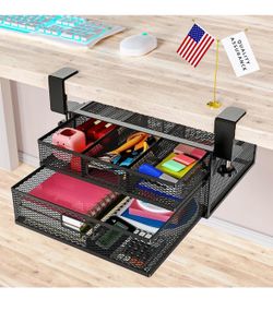 Under Desk Drawer Organizer No Drill Metal Under Desk Storage Drawer Container 2 Slide Out Cabinet Drawer Suitable for Home And Office (Medium)