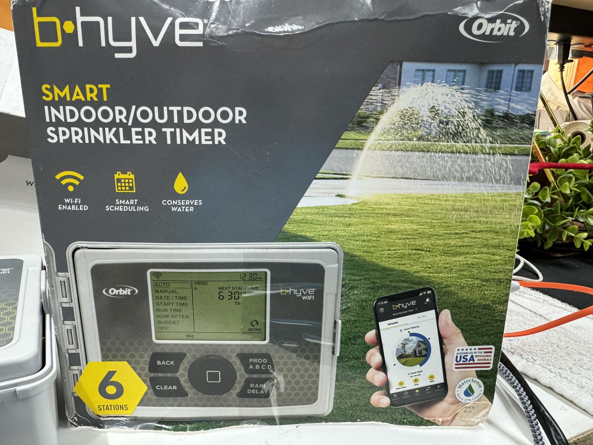 Orbit 57946 B-hyve Smart Indoor/Outdoor 6-Station WiFi Sprinkler System Controller, Compatible with Alexa