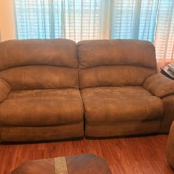 Brown Sofa And Loveseat With 2 End Tables Coffee Table 
