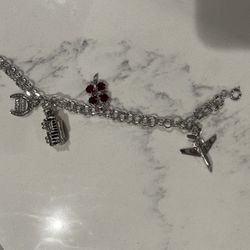 Vintage Sterling Silver Charm Braclet Garnet 4 Leaf Clover Jet Horseshoe Cable Car San Francisco 