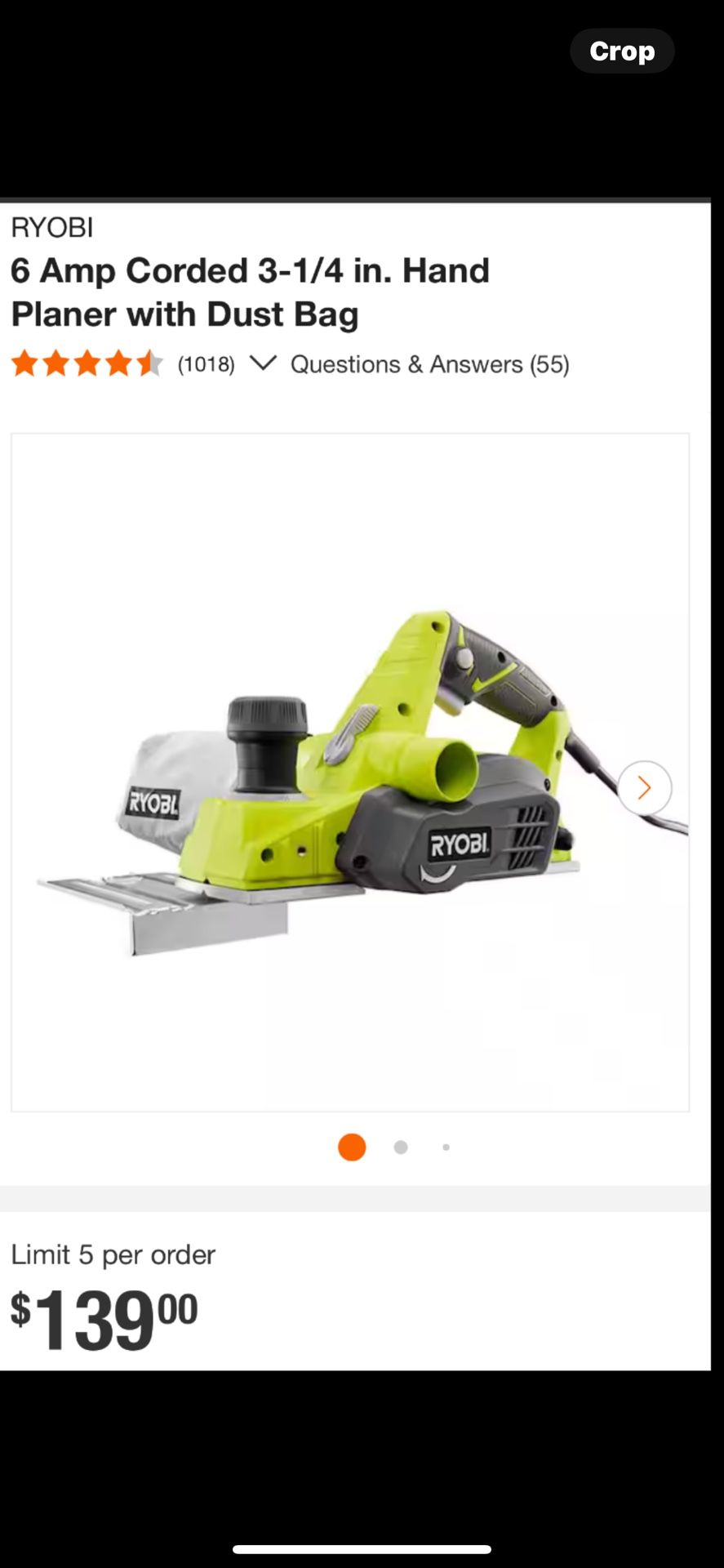 RYOBI 6 Amp Corded 3-1/4 in. Hand Planer with Dust Bag