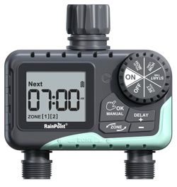 RAINPOINT Water Timer for Garden Hose - 2 Zone Sprinkler Timer with Rain Delay