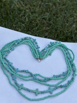 Vintage Turquoise Necklace Layer Beads Long Chain Statement Jewelry.