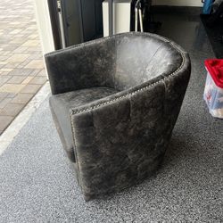 Swivel Accent Chair / Barrel Chair - Faux Leather w/Nailhead Trim