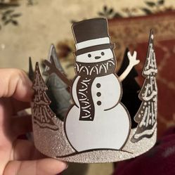 Bath & Body Works Silver Snowman Glitter Tree 3 Wick Candle Holder Sleeve 