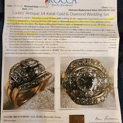 14K LADIES ANTIQUE GOLD AND DIAMOND WEDDING SET (CIRCA 1905 TO 1910)