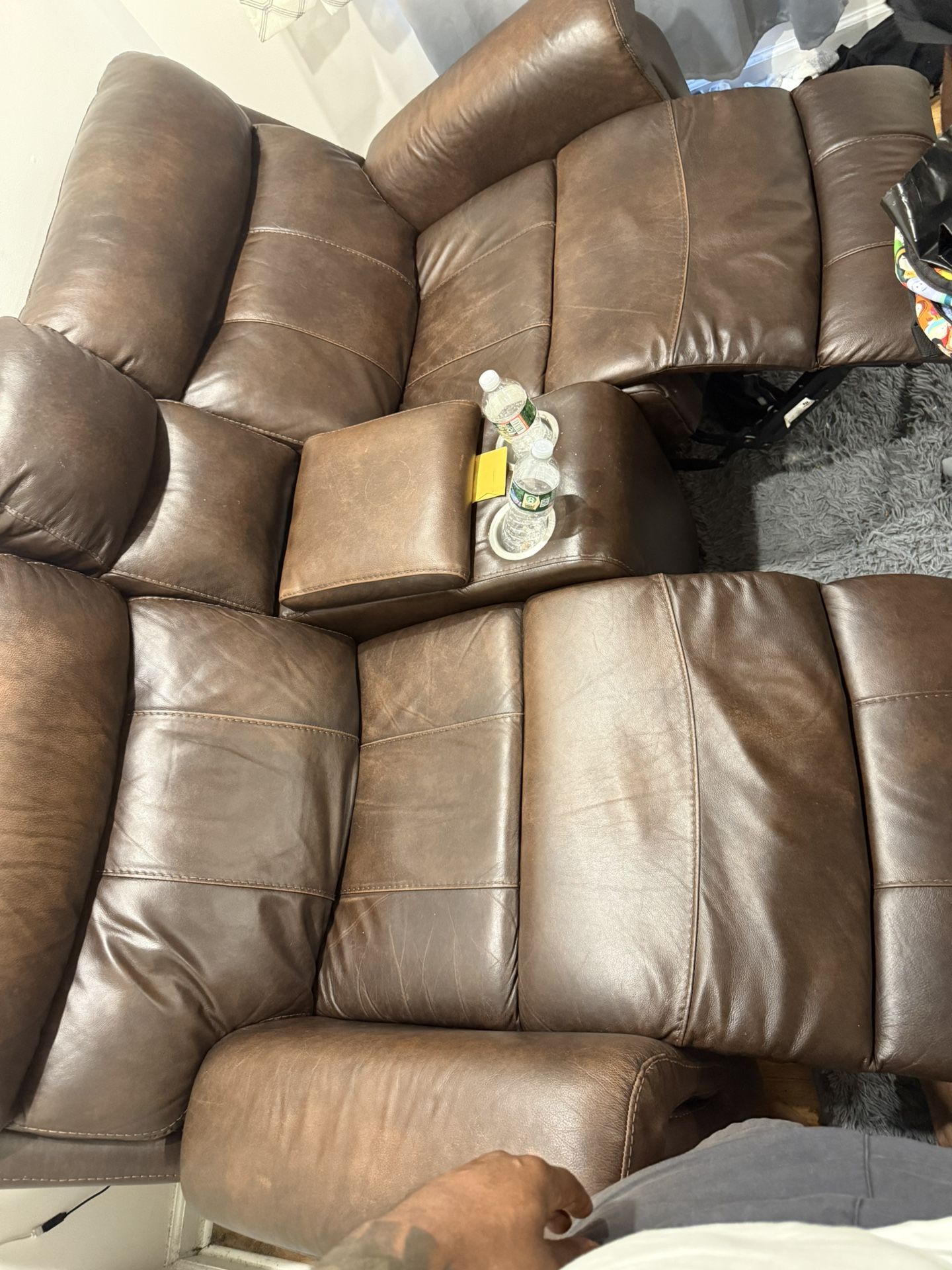 Recliner Love Seat Leather Sofa BROWN